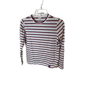 KULE Womens Striped Long Sleeve Crewneck T Shirt White Red Blue Size XS